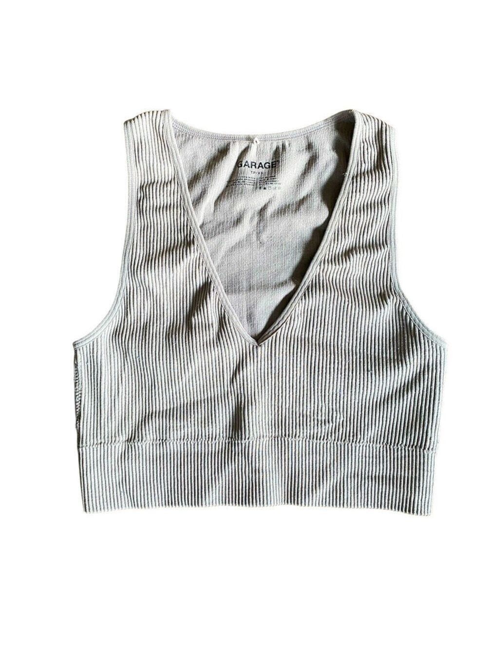 Garage Taupe Plunge V-Neck Cropped Tank Top Size XS